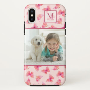 Blush Watercolor Butterfly Monogram Photo iPhone X Case
