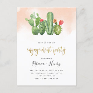 Blush Watercolor & Cactus Engagement Party Invitation Postcard