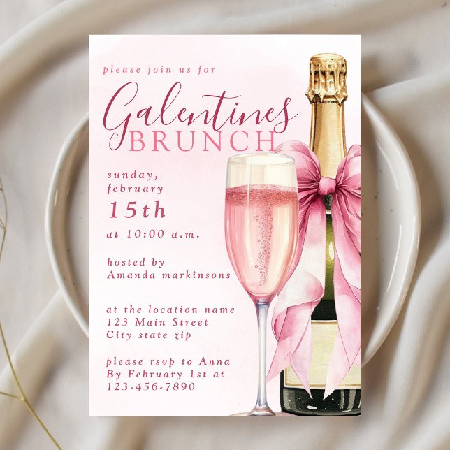 Blush Watercolor Champagne Galentines Brunch Invitation (Creator Uploaded)