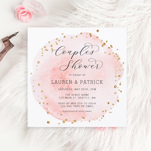 Blush Watercolor Circle Couples Shower Square Invitation (Creator Uploaded)