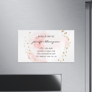 Blush Watercolor Circle Gold Dots Magnetic Business Card