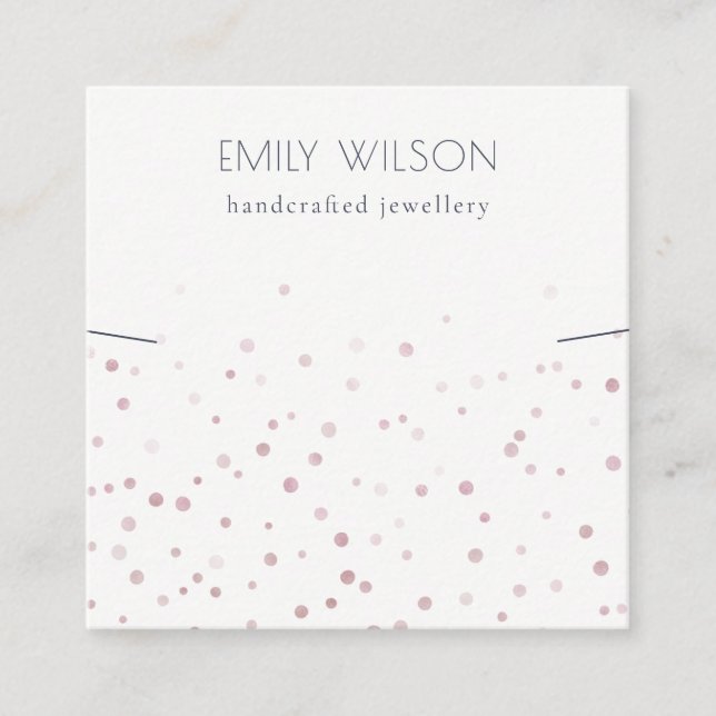 Blush Watercolor Confetti Band Necklace Display Square Business Card (Front)