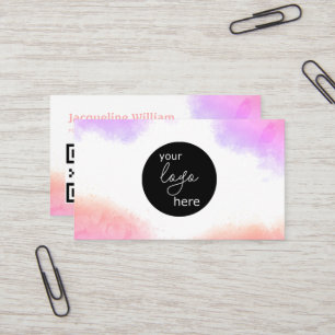 Blush Watercolor Custom Logo QR Code Business Card
