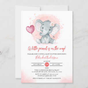 Blush Watercolor Cute Girl's Elephant Baby Shower Invitation