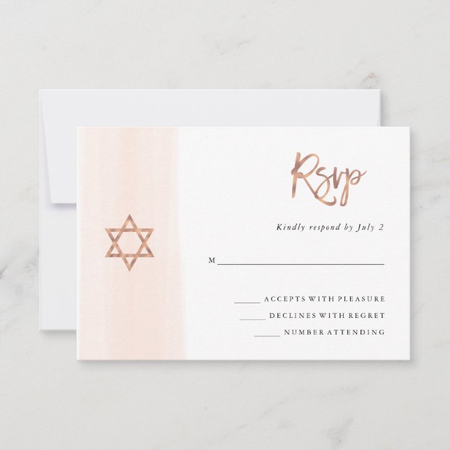 Blush Watercolor | Faux Rose Gold Bat Mitzvah RSVP Card (Front)
