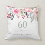 Blush watercolor Floral beautiful 60th birthday Cushion<br><div class="desc">Blush watercolor Floral beautiful 60th birthday Throw pillow

Perfect for a birthday present or decorations for a birthday party. Fully customisable. Add a photo 

See matching invitations and RSVP in niche and nest store</div>