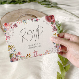 Blush Watercolor Floral Border Wedding  RSVP Card