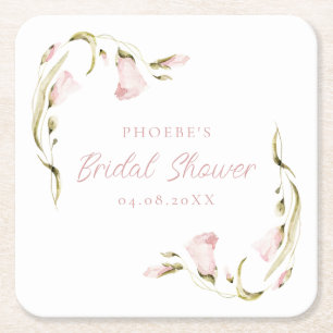 Blush Watercolor Floral Bridal Shower Coaster