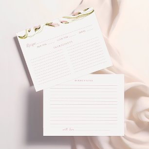 Blush Watercolor Floral Bridal Shower Recipe Card