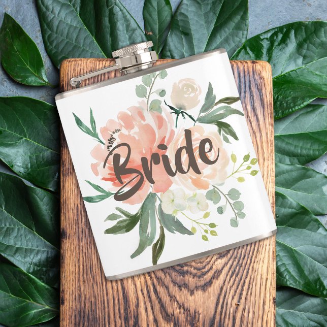 Blush Watercolor Floral Bride Hip Flask (Creator Uploaded)
