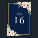 blush watercolor floral gold frame wedding table number<br><div class="desc">a lovely floral frame with watercolor blush pink flowers. The text and colours on this card can be personalised.</div>