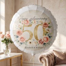 Blush Watercolor Floral Golden 50th Anniversary