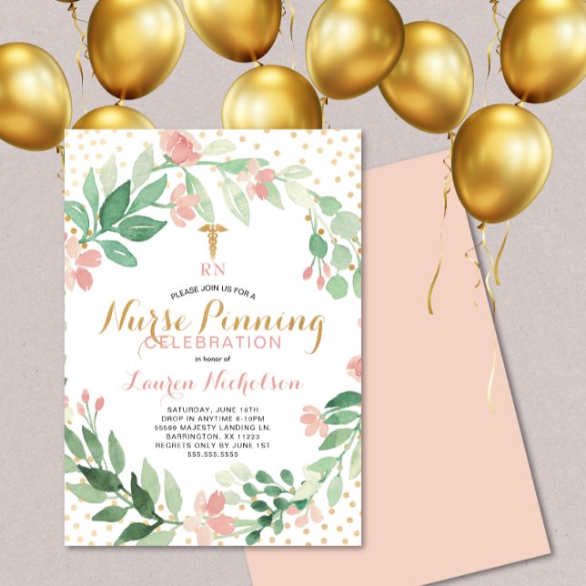 Blush Watercolor Floral RN Pinning graduation Invitation (Creator Uploaded)
