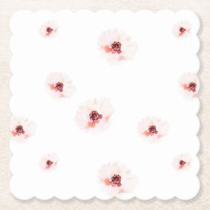 Blush Watercolor Floral Wedding Paper Coaster