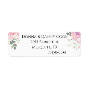 Blush Watercolor Floral Wedding Return Address Label
