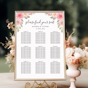 Blush Watercolor Florals with Gold Accents Wedding Poster