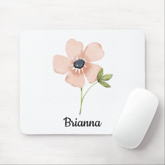 Blush Watercolor Flower Name Mouse Pad