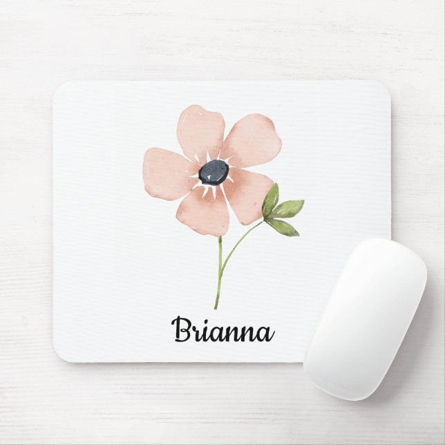 Blush Watercolor Flower Name Mouse Pad (With Mouse)
