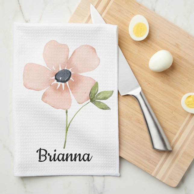 Blush Watercolor Flower Name Tea Towel (Quarter Fold)