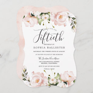 Blush Watercolor Flowers 50th Birthday Party Invitation
