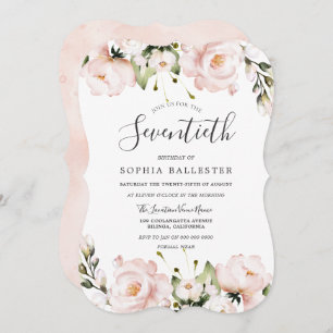 Blush Watercolor Flowers 70th Birthday Party Invitation