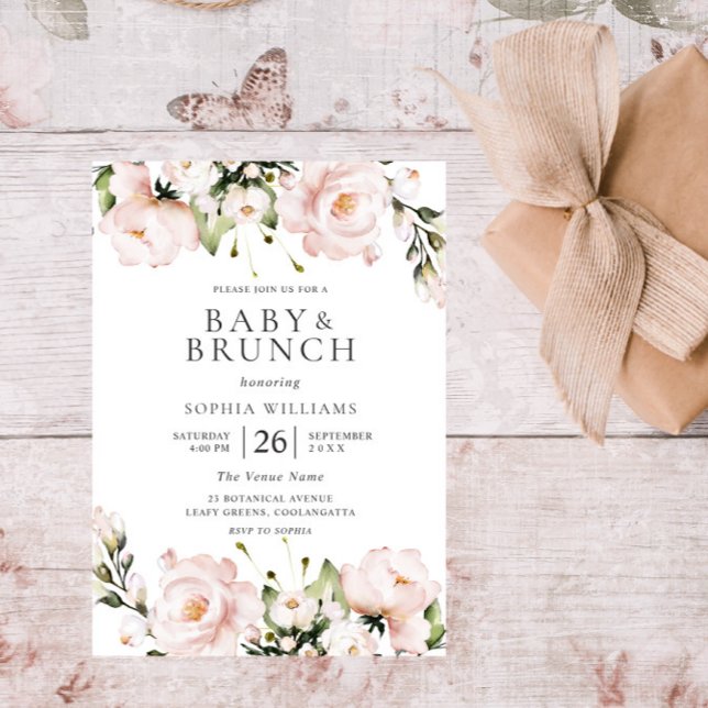 Blush Watercolor Flowers Baby Shower Brunch Invitation (Creator Uploaded)