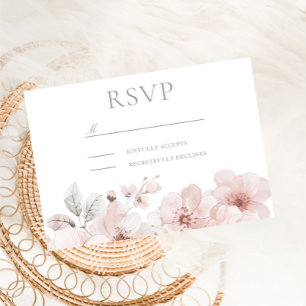 Blush Watercolor Flowers Beautiful Wedding RSVP Card