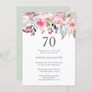 Blush Watercolor Flowers Elegant 70th Birthday Invitation