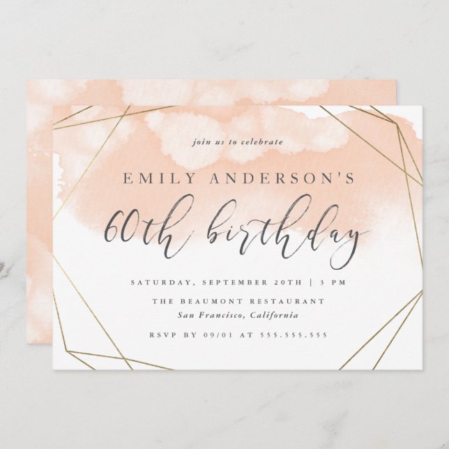 Blush Watercolor Geometric 60th Birthday Invitation (Front/Back)