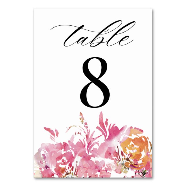 Blush Watercolor Modern Wedding  Table Number (Front)