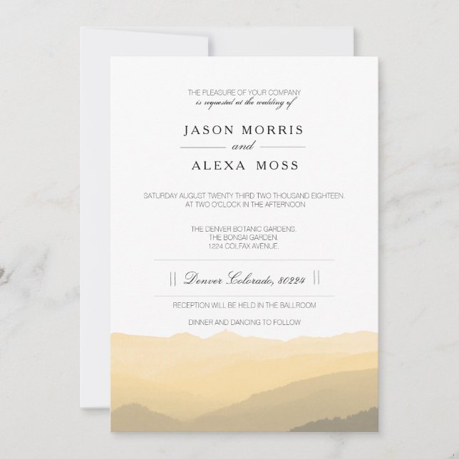 Blush Watercolor Mountains | Elegant Wedding Invitation (Front)
