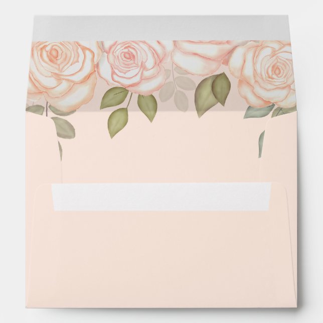 Blush Watercolor Pink Floral Elegant Flowers Envelope (Back (Bottom))