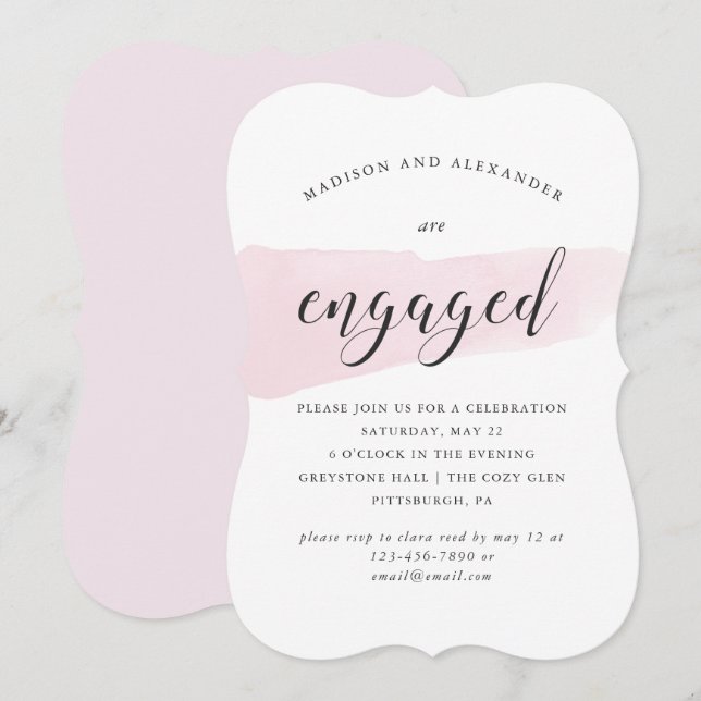 Blush Watercolor Swatch Wedding Engagement Party Invitation (Front/Back)