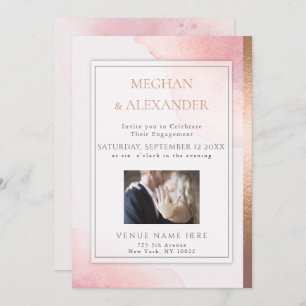 Blush Watercolor Wash Engagement Photo Frame Invitation