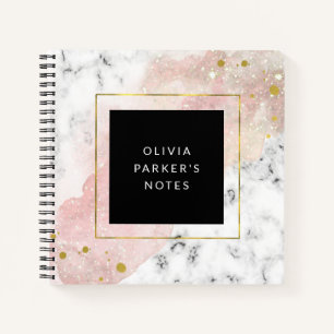 Blush Watercolor White Marble and Faux Gold Notebook