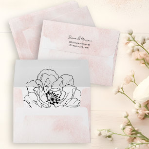 Blush Watercolor with Elegant Black Flora Envelope