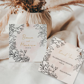 Blush Watercolor with Elegant Black Floral Design Favour Tags