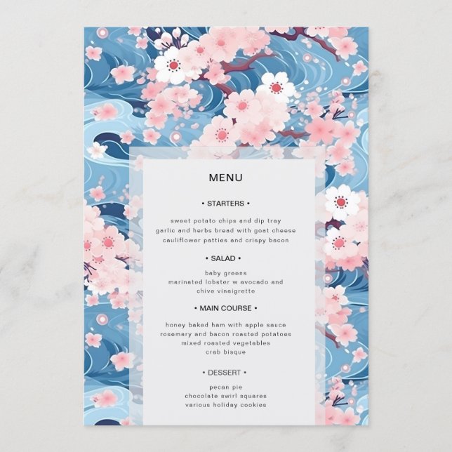 Blush Waves Sakura Blossom Modern Wedding Menu (Front)