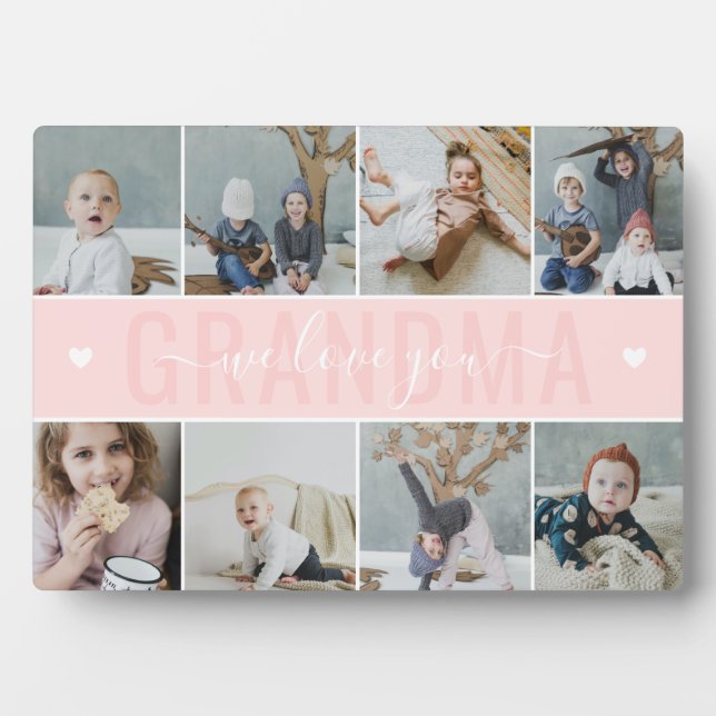 Blush We Love You Grandma Photo Collage Plaque (Front)