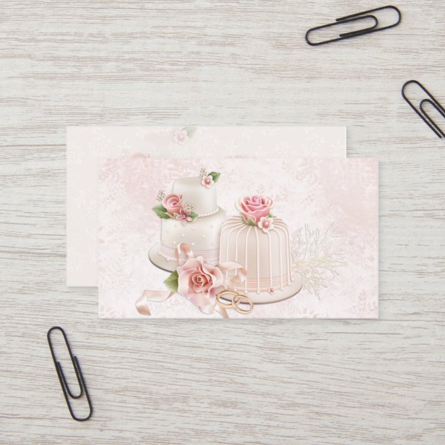 Blush Wedding Cakes with Roses, Bakery Business Card (Front/Back In Situ)