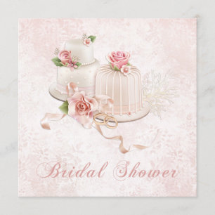 Blush Wedding Cakes with Roses, Bridal Shower Invitation