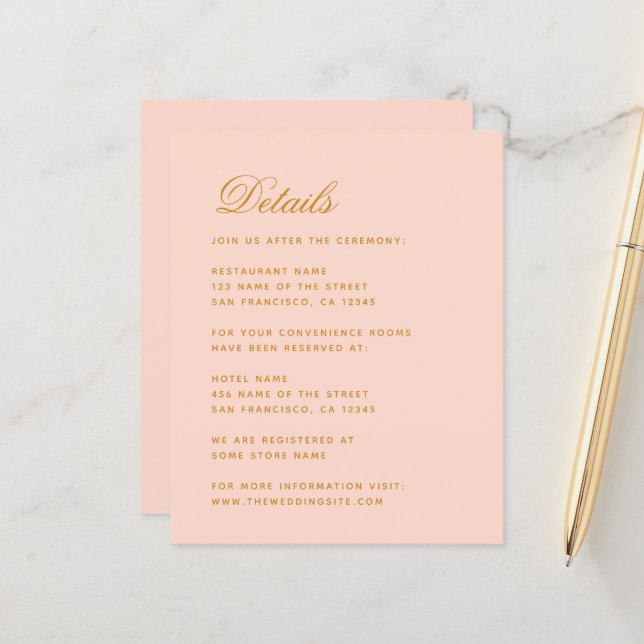 Blush Wedding Details Budget Pink Enclosure Card (Front/Back In Situ)