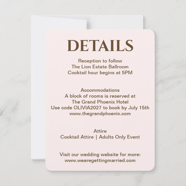 Blush Wedding Details Card | Soft Glam by JLI (Front)