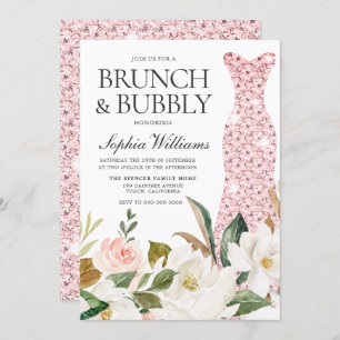 Blush Wedding Dress Bridal Shower Brunch & Bubbly Invitation