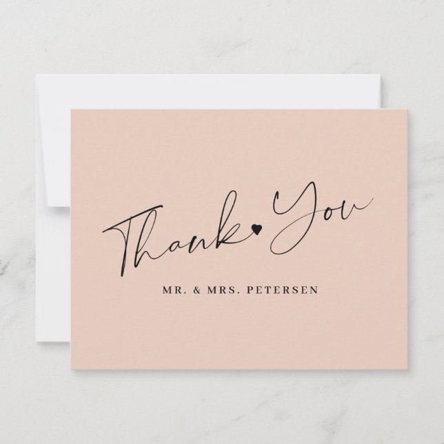 Blush wedding elegant script thank you card (Front)