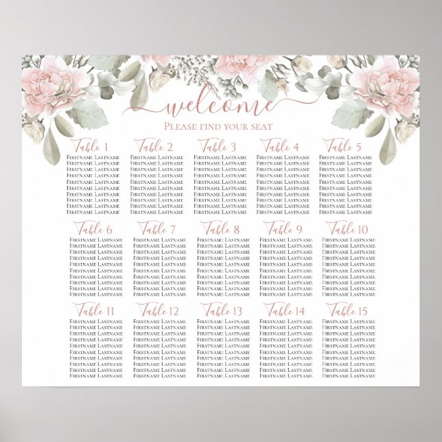 Blush wedding floral dusty rose boho seating chart (Front)