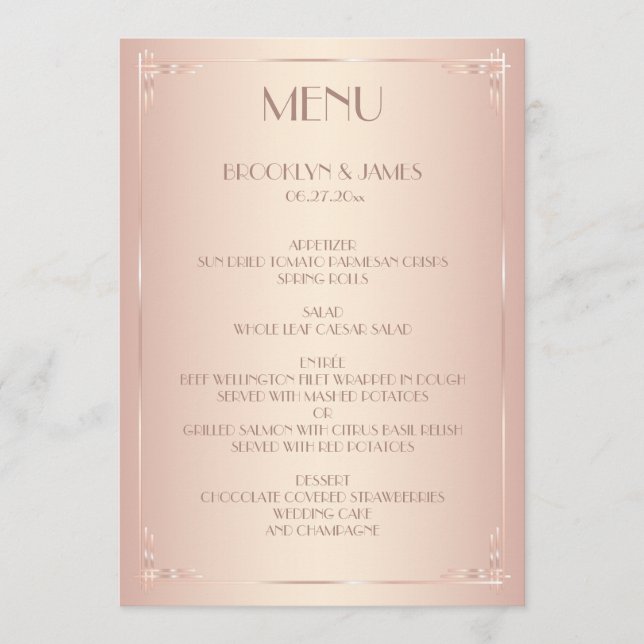 Blush Wedding Menu Vintage Cards (Front)