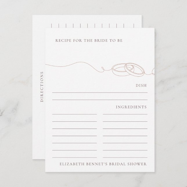 Blush Wedding Rings Bridal Shower Recipe Request  Postcard (Front/Back)