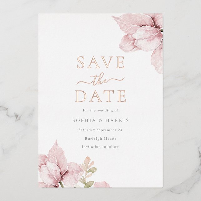 Blush Wedding Rose Gold Save The Date (Front)