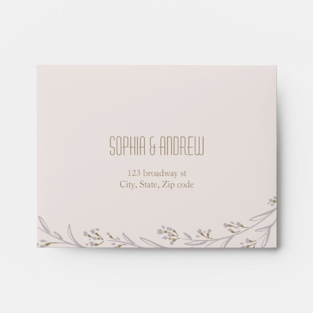 Blush Wedding RSVP Envelope & Rustic Floral Liner (Front)
